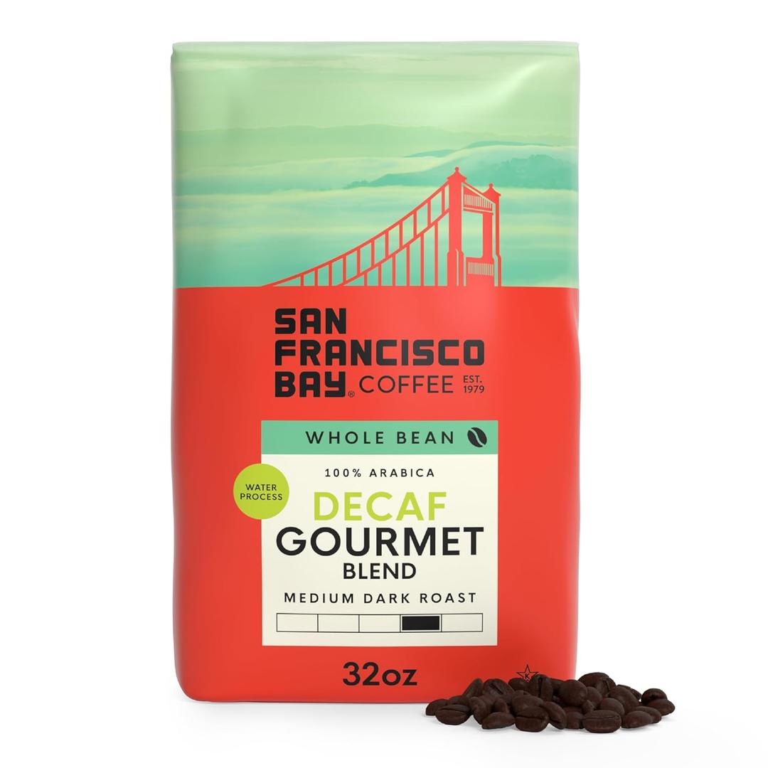 San Francisco Bay Coffee - Decaf Medium-Dark Roast Whole Bean Coffee - Decaf Gourmet Blend (2 lb bag) - Swiss Water Processed 32 Ounce (Pack of 1) Best By: 15-04-2026