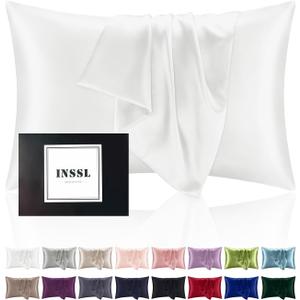 INSSL Silk Pillowcase for Women, Mulberry Silk Pillowcase for Hair and Skin and Stay Comfortable and Breathable During Sleep (Standard, Ivory)