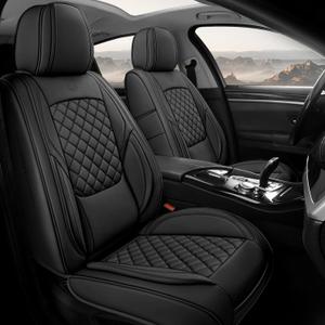 Premium Leather Car Seat Covers, Universal Fit for Cars SUVs Trucks and Sedans, Waterproof Car Seat Cushion with Airbag Compatible & Scratch-Resistant, Black Seat Covers for 5 Seats (Full Set)