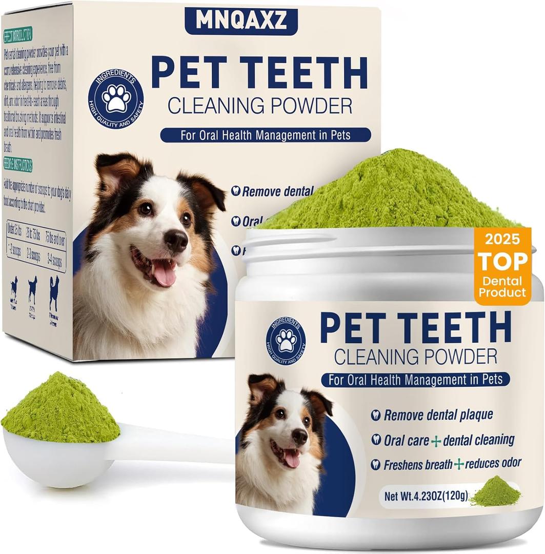 Dental Powder for Dogs Dog Teeth Cleaning Products Dog Tooth Cleaning Powder with Probiotics for Dogs Bad Breath Treatment Plaque and Tartar for Small Medium and Large Pet Dental Cleaner 120 Grams