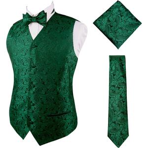 Alizeal Mens Classic 4pc Paisley Jacquard Waistcoat Suit Vest Set (Small, #Dark Green)