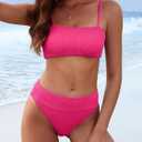 ANRABESS Womens Bikini Sets, High Waist Tummy Control Swimsuits,Ribbed Textured 2 Piece Bathing Suits,Cheeky Beach Swimwear (Pink, M)