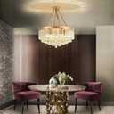 9-Light Gold Crystal Chandelier Contemporary 22'' Modern Semi Flush Mount Crystal Hanging Light Sparkling Decoration for Bedroom Entryway Living Dining Room Kitchen Island Hallway, Diameter 22"