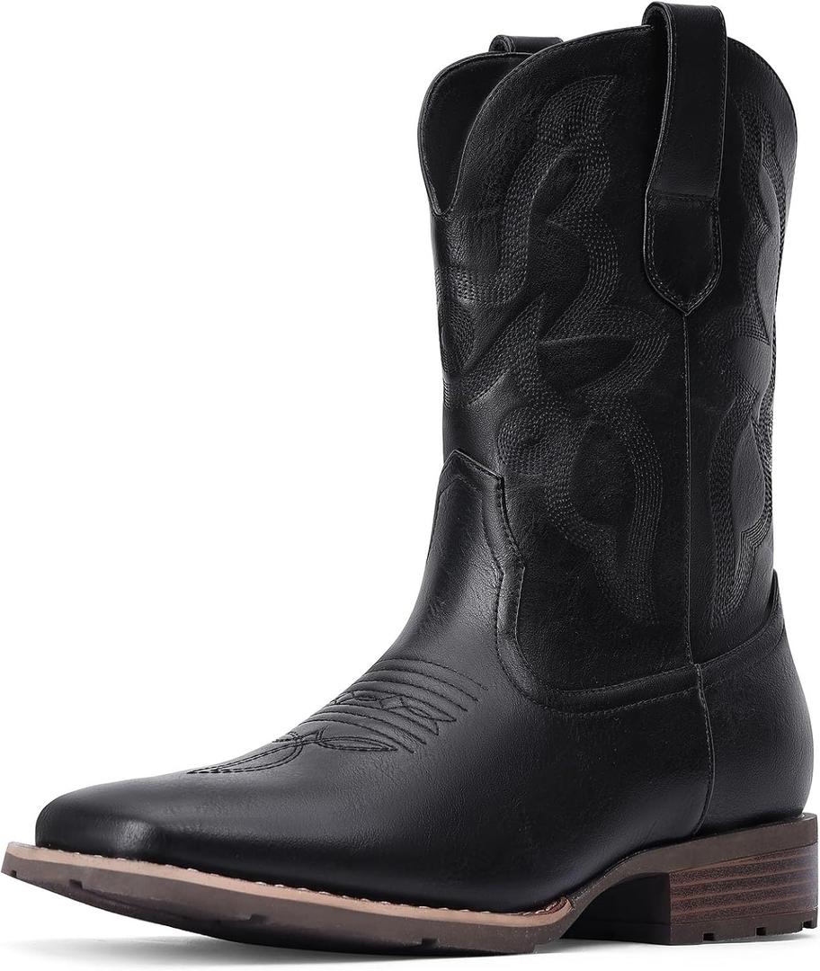Cowboy Boots For Men - Western Boot Men's Cowboy Boots With Square Toe | Cowboy Western Boot | Pull-on Boots| Old West Style Embroidered (10.5, Black)
