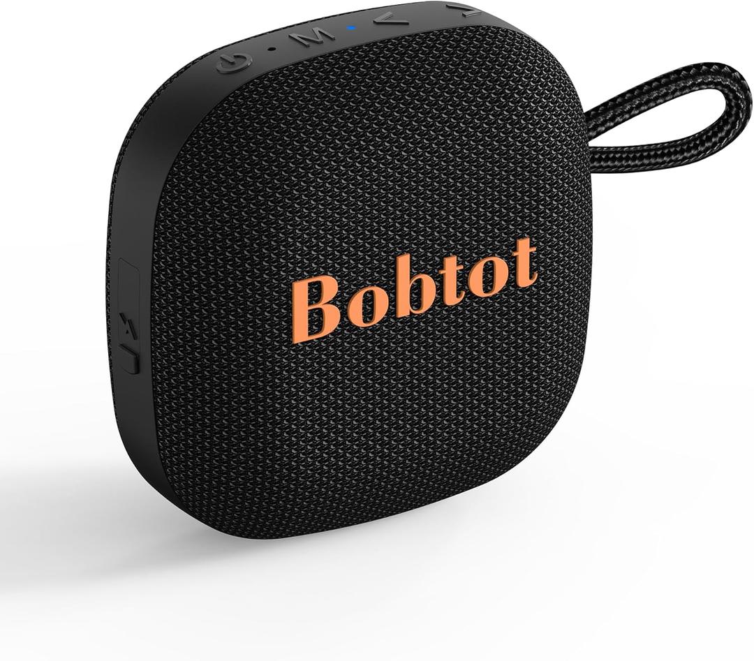 Bobtot Portable Bluetooth Speakers, Wireless IPX7 Waterproof Mini Speaker with 16H Playtime, Loud Stereo Sound, TWS, Built-in Microphone, Small Size with Lanyard, Black