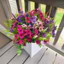 12 Bundles Artificial Flowers Outdoor Silk Fake Plants UV Resistant Faux Plastic Greenery Shrubs for Home Outside Garden Front Porch Window Box Pot Planters Decor (Mix Color)