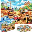 MZZOTOY Construction Vehicles Puzzles for Kids Ages 4-8, 60 Pieces Jigsaw Puzzles for Kids Ages 3-5 Puzzle for Girls and Boys Learning Educational Puzzles Toys in a Metal Box