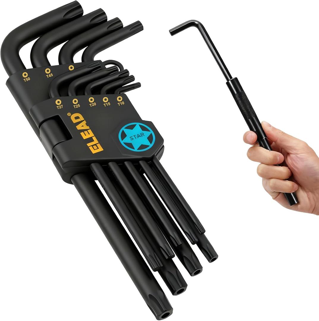 ELEAD 11-Piece Torx Star Allen Wrench Set with Extension Bar, T10-T50 Long Arm Torx Key Set, Heat-Treated S2 Steel