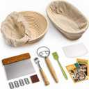 RORECAY Bread Banneton Proofing Basket Set, 9 Inch Round & 10 Inch Oval Cane Sourdough Baskets with Dough Whisk Bread Lame Dough Scraper Bowl Scraper Silicone Brush Sourdough Bread Baking Supplies