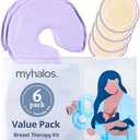 MyHalos® Breast Therapy Pack - 2 Hot Cold Breast Therapy Packs & 4 Hydrogel Nipple Pads for Breastfeeding - Breast Heating Pad Relief - Breast Ice Packs for Engorgement & Nipple Gel Soothing Pads