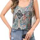 Totatuit Women Silk Satin Tank Tops Dressy Scoop Neck Camisole Sleeveless Blouses Shirts Casual Summer Tank (Blue, L)