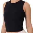 3 x YUNOGA Workout Tank Tops for Women Athletic Sleeveless Ribbed Crop Tops Essentials High Neck Crew Neck Yoga Tanks Shirts (Black, XL)