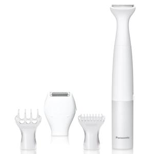Panasonic Bikini Trimmer and Shaver for Women with 4 Attachments for Fast Easy Gentle Grooming in Intimate Areas, Use Wet/Dry, Electric Razor, Battery-Operated  ES-WV62-H (White/Silver)