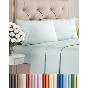 Queen Size 4 Piece Sheet Set - Comfy Breathable & Cooling Sheets - Hotel Luxury Bed Sheets for Women & Men - Deep Pockets, Easy-Fit, Extra Soft & Wrinkle Free Sheets - Ice Blue Oeko-Tex Bed Sheet Set