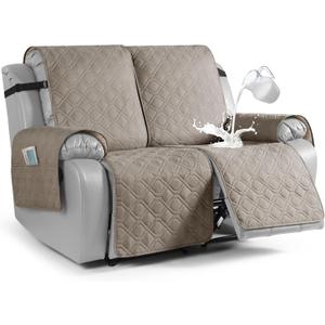 VANSOFY Waterproof Recliner Couch Covers, Sofa Covers 1-Piece Washable Reclining Sofa Cover Non-Slip Furniture Protector with Elastic Straps Pocket for Dogs, Pets(Khaki,Oversized 2 Seater)