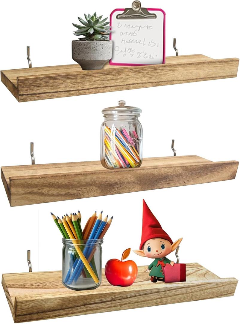 Wood Pegboard Shelves with Lip, 14" x 4" Peg Board Racks 3Pack Wall Organizer Shelf, 1/4 inch Heavy Duty Metal Brackets Fit All Pegboards, Display Craft Garage Workbench Office Shelving Accessories