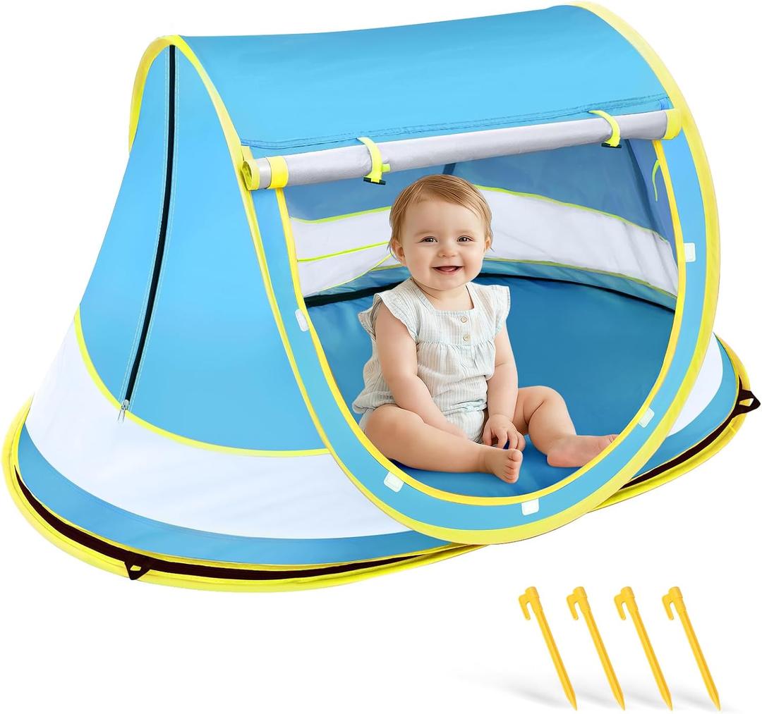 Techip Baby Beach Tent, Pop Up Beach Tent Sun Shade for Beach, UPF 50+ UV Protection Sun Shelters for Infants with Carry Bag for Outdoor Travel, Camping(Blue)