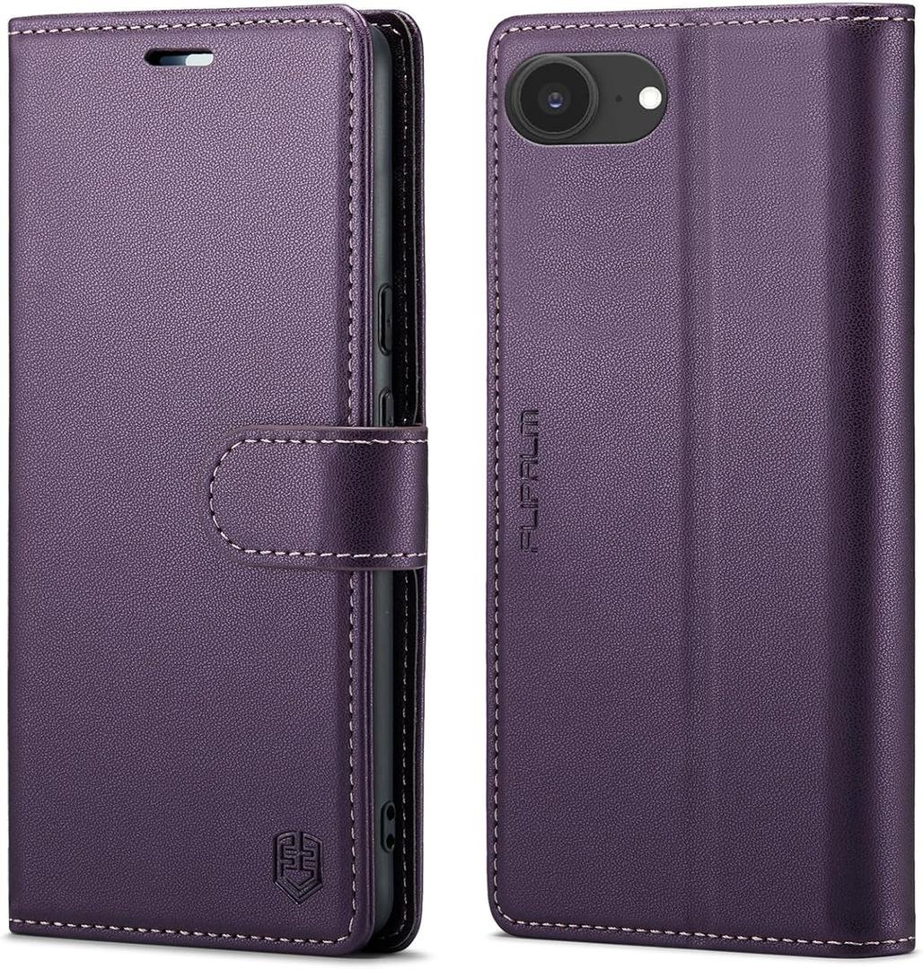 Wallet Case for iPhone 16e, RFID Blocking Credit Card Holder, PU Leather Folio Flip Kickstand Protective Shockproof Cover for Apple 16e (Purple)