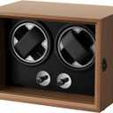 Double Watch Winder for Automatic Watches, Wooden Automatic Watch Box with Dual Independent Control, Ultra-Quiet Sleeping Motor, Soft Pillow & Blue LED, Gift for Men & Watch Lovers