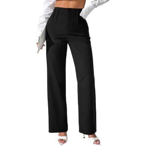 Pink Queen Black Stretchy Dress Pants for Womens Bootcut Slacks Work Professional Trousers Pants for Women Straight Leg Black Slacks High Waisted Stretchy Black S