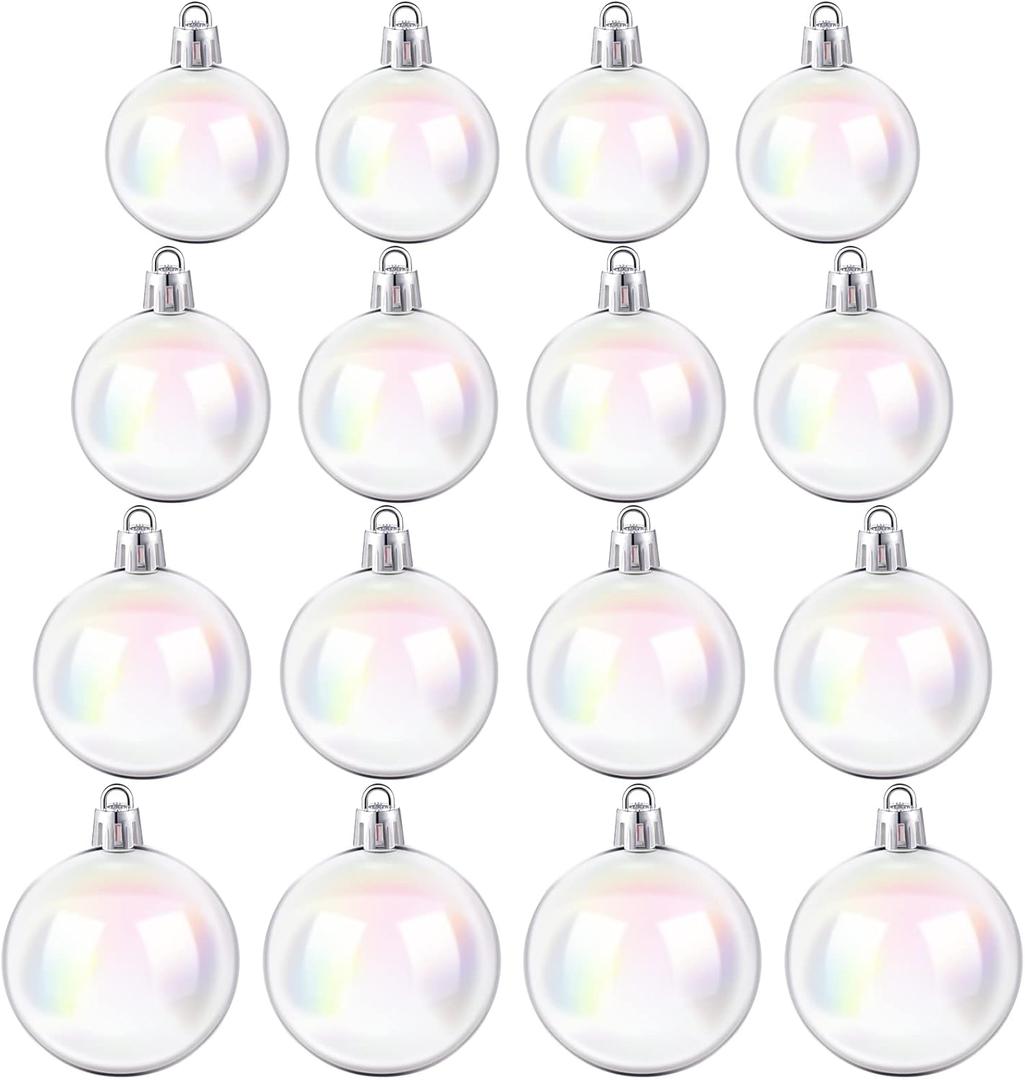 Kathfly 16 Pcs Iridescent Christmas Balls Ornaments Plastic Iridescent Ornament for Christmas Tree Transparent Clear Xmas Ball for DIY Xmas Decor Craft, 4 Sizes