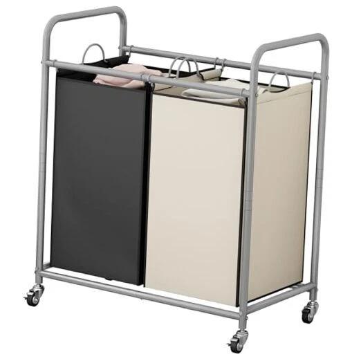 Laundry Sorter Basket 2 Bag Laundry Hamper Cart with Rolling 2 Bags Assorted