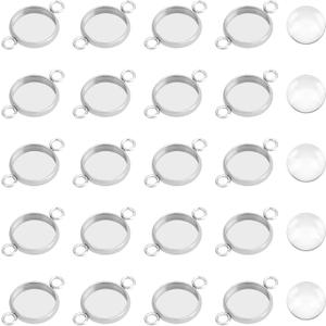 PH PandaHall 100pcs Stainless Steel Cabochon Connectors Settings Pendant Cabochons Trays 10mm Earring Bezel Trays Flat Round with Double Loop for Bracelets Necklaces Jewelry Making Art and Crafts.