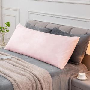 BEDELITE Body Pillow Cover with Zipper Closure, Super Soft and Cozy Fuzzy Fleece Pillowcase 20 x 54 Inches, Luxury Fluffy Plush Long Body Pillow Pillowcase for All Seasons(Pink)