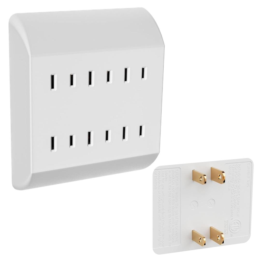 2-Prong 6-Outlet Extender, Multi Plug Outlet with 6 Electrical Outlets Adapter, Quick and Easy Install, Home Essentials, ETL Listed, 125V, 15A, Max 1875W, White