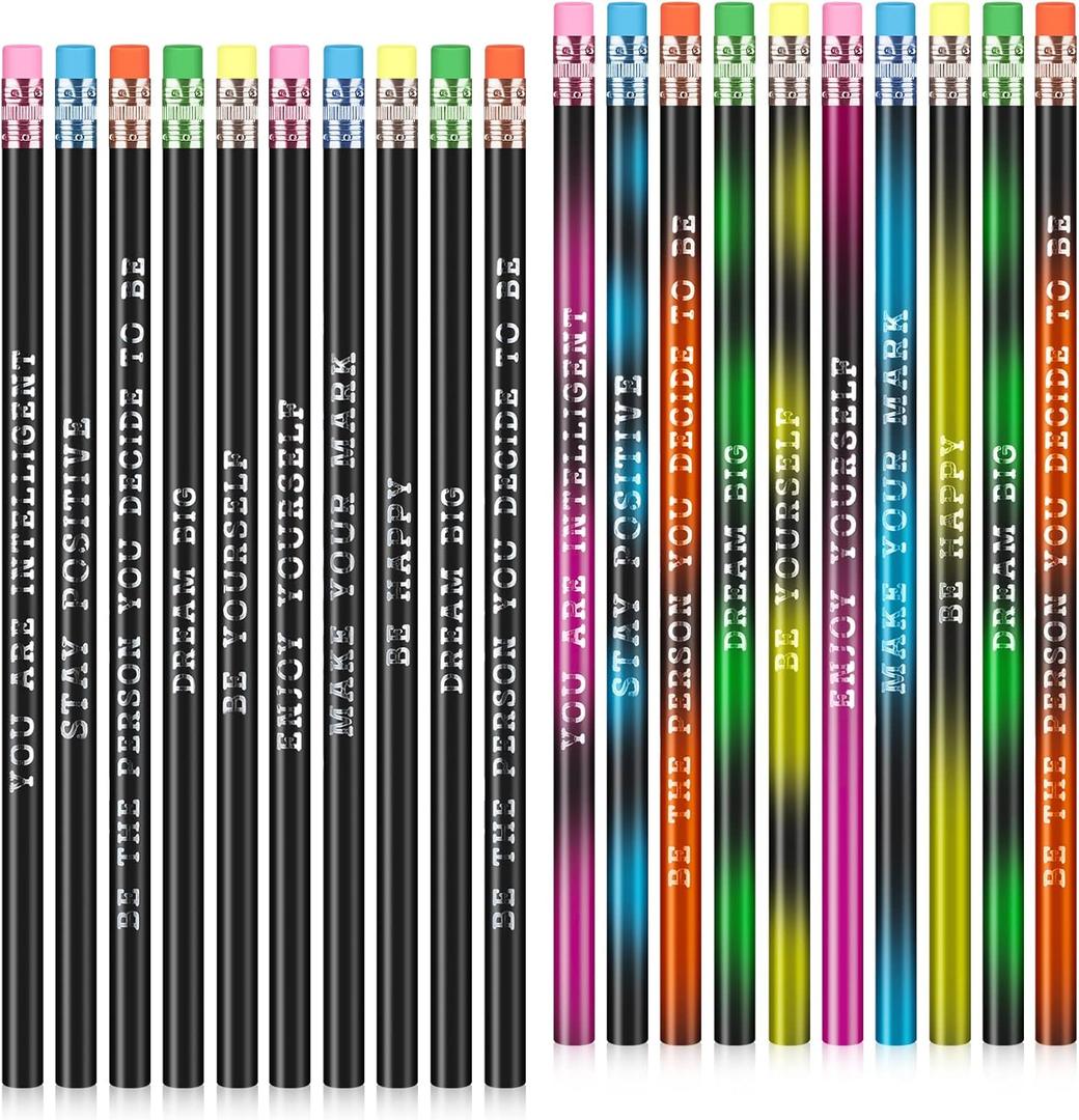 Gersoniel 60 Pcs Personalized Pencils with Name Motivational Fun Pencils Inspirational for Student Color Changing Mood for Kid(Black,Fresh Style)