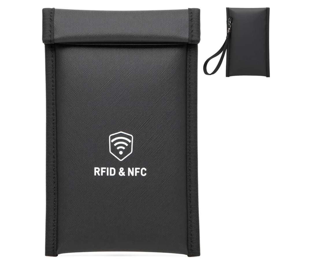 Military Grade Faraday Bags for Phones [5G/Bluetooth/WiFi/GPS] Signal Blocker, Fireproof Waterproof Anti-Scratch | Detachable Wrist Strap, RFID Blocking Anti-Tracking Pouch (Black)