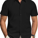 J.VER Men's Short Sleeve Dress Shirts Stretch Stain Shield Casual Button Down Shirts Solid Formal Shirt 3XL, Black