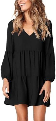 Amoretu Womens Tunic Dress Long Sleeve V Neck Casual Loose Flowy Swing Shift Dresses Size XL, Black