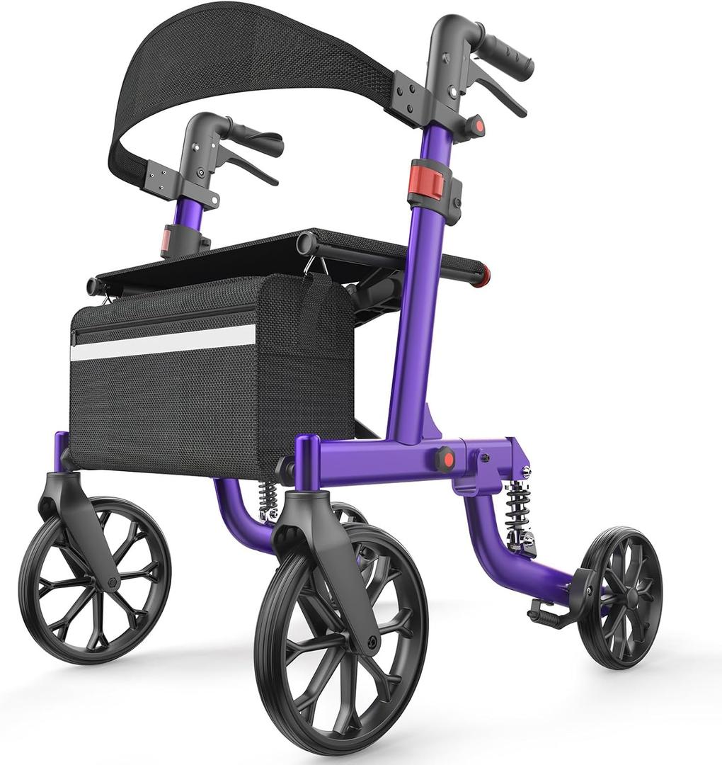 Foldable Rollator Walkers with Seat for Seniors, Outdoor All Terrain Purple