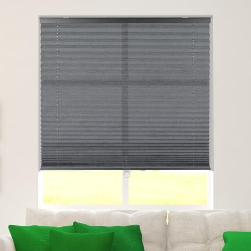 CALYX INTERIORS Pleated Fabric Window Shade, Light Filtering, Cordless, 31" W x 60" H, Gray