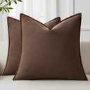 decorUhome Spring Decorative Linen Euro Sham Throw Pillow Covers 22x22 Inch Set of 2 Chocolate Pillow Covers with Flange Edges Soft Farmhouse Boho Accent Pillow Cases for Couch Bed Living Room (Brown)