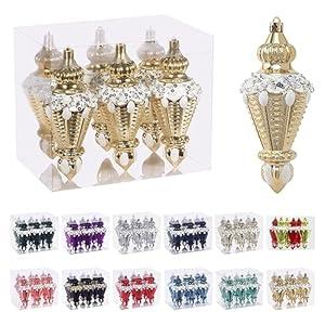 RoseCraft Christmas Ornaments Set, 5.75Inch Plastic Shatterproof Christmas Ball Hanging Ornaments for Xmas Tree Decorations, for Indoor Home Thanksgiving Halloween Party Decor - 6Pcs / Gold.