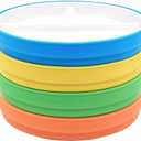 Elk and Friends Kids 7.8 Porcelain White Plates with Silicone Sleeves | Divided Plates | Suitable for Kids/Toddlers | Microwave & Dishwasher Safe | Non Slip | Snack Dishes (Green/Orange/Blue/Yellow)