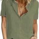 Women's Short Sleeve Button Down Shirts, Collared Floral Camp Shirt Blouse Tops for Casual Work and Vacation