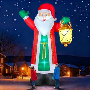 FunFanso 10 FT Christmas Inflatable Santa Claus with Lantern & Green Gloves, Xmas Blow up Outdoor Decorations, Built-in LED Lights for Yard Garden Lawn Patio Indoor Winter Holiday Home Party Decor