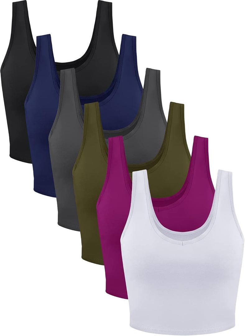 6 Pieces Women Basic Crop Tank Tops Sleeveless Sports Crop Top(Dark Style, Medium)