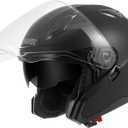 SPARK DOT Approved Open Face Helmet - 3/4 Motorcycle Helmet with Flip-Down Sun Visor & Clear Lens, Lightweight for Adults (Black, X-Large)