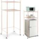 Tandefio 2 Tier Mini Fridge Stand with Storage for Dorm Microwave Stand Over Mini Fridge Storage Shelf with Wheels Adjustable Height Organizer for Kitchen College Rooms Pantry(Pink), 51.97 x 23.62 inches/ 132 x 60 cm