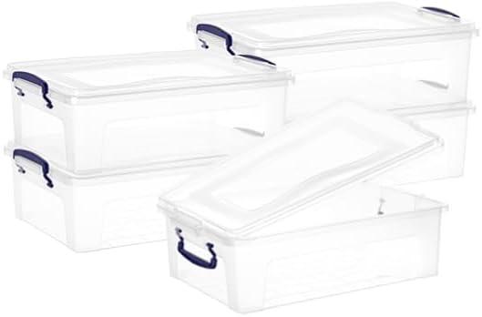 Superio Clear Storage Boxes with Lids, 22 Quart BPA Free Plastic Containers, Bins for Organizing, Stackable Crates, Organizer Totes for Home, Office, School, and Dorm 5 Pack
