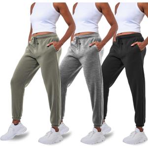 Common Stitch 3 Pack Sweatpants Women, Comfortable Womens Sweatpants, Fleece Womens Elastic Cuff Joggers (Medium, Black / Med. Heather Grey / Olive)