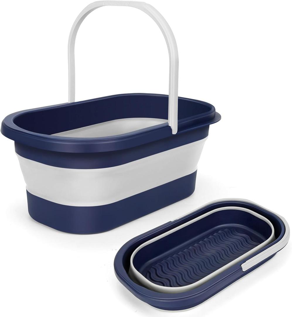 Collapsible Mop Bucket with Handle Portable Silicone Square Wash Bucket for Car Washing Laundry Storage Cleaning Camping Fishing,Space-Saving Plastic Bucket Single Pack