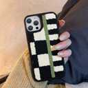 Furry Checkered Phone Case for iPhone 15 Pro Max 6.7''2023,Soft Fluffy Aesthetic Carpet Furry Case Plaid Shockproof Protective Cover for Cool Girls Women(Checkerboard)