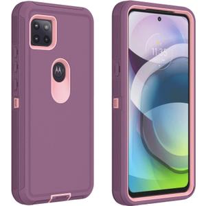 for Motorola Moto One 5G Ace Case, Defender Case Soft TPU Hard PC Heavy Duty Shockproof Dustproof 3 in 1 Phone Cover for Moto One 5G Ace 2021 (Pink/Maroon)