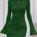 PRETTYGARDEN Womens Fall Long Sleeve Mini Dress 2025 Trendy Boat Neck Bodycon Knit Elegant Short Party Formal Dresses (Green, L)