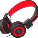 ELECDER i37 Kids Headphones for School Children Girls Boys Teens Foldable Adjustable On Ear Headphones with 3.5mm Jack for Smartphones Chromebook Laptop Computer PC Tablets Travel Black/Red